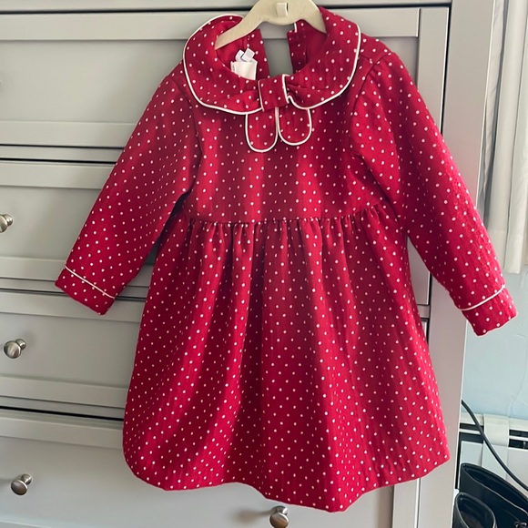 Bella Bliss beautiful red polka dot wool dress size 5, peter pan bow collar - Picture 1 of 6